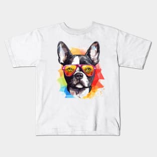 Boston Terrier wearing Sunglasses Kids T-Shirt